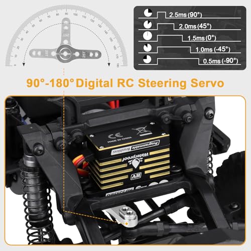 HobbyPark Waterproof RC Servo High Torque Brushless Motor Metal Gear Digital Servo Aluminum Case for 1/8 1/10 RC Crawler SCX10 TRX4 RC Truck Car Buggy RC Basher Bashing 180° HV (35kg Torque)