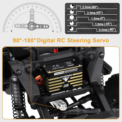 HobbyPark Waterproof RC Servo High Torque Brushless Motor Metal Gear Digital Servo Aluminum Case for 1/8 1/10 RC Crawler SCX10 TRX4 RC Truck Car Buggy RC Basher Bashing 180° HV (35kg Torque)