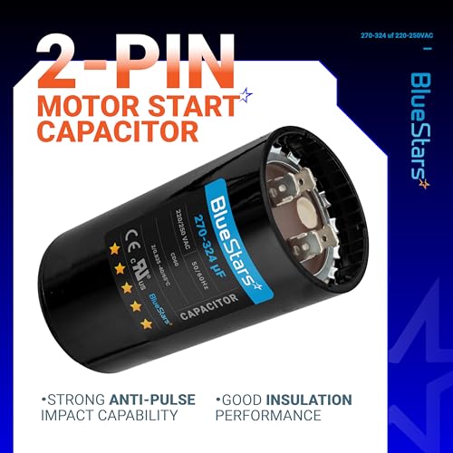 [2025 Upgraded] BlueStars 270-324 uF MFD 220-250 VAC Motor Start Capacitor - size: 270-324 MFD 220-250 VAC
