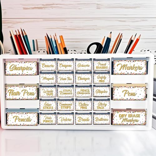 54Pcs Classroom Toolbox Labels Classroom Decoration Confetti Self-Adhesive Toolbox Sticker Confetti Tool Box Storage Decal Colorful Organizer Container Decor for Back to School Teacher Supplies - style: Confetti