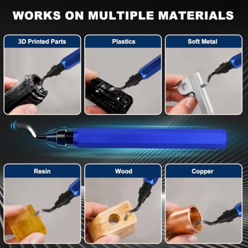 Deburring Tool with 10 HSS Blades and Blue Aluminum Handle, 360° Rotary Reamer for 3D Printing and Metal Edge Finishing, High-Speed Steel Tool for PVC, Copper and Resin - color: Blue