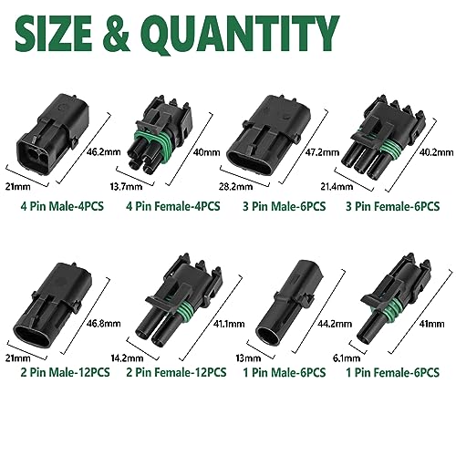502Pcs 28 Kits Waterproof Automotive Electrical Connectors 1/2/3/4 Male&Female Pin 22-14AWG Wire Harness Spark Plug Connector Terminals Plug Kit Car - size: 28 Kits 22-14AWG 1/2/3/4 Pin
