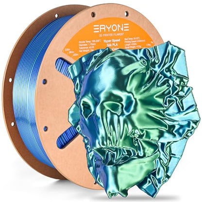 ERYONE Silk Filament PLA+ 1.75mm Shiny 3D Printer Filament, Multicolor PLA 2 in 1, 1kg (2.2LBS)/Spool, HS Silk Dual Color Blue & Green - color: Silk Pla+ 2 in 1 Blue Green