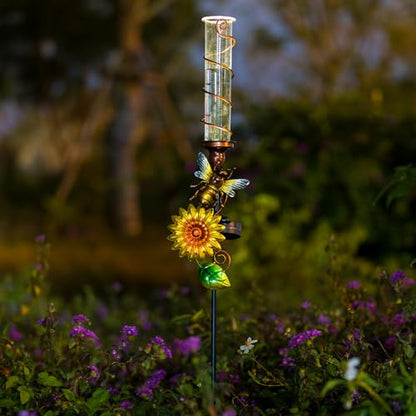 Rain Gauge Outdoor, Solar Water Gauge for Rain - color: Yellow Sunflower-Bee