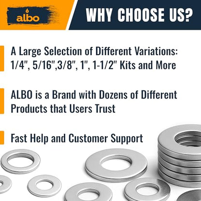 ALBO 100 Pcs 5/16" x 1-1/4" 304 Stainless Steel Fender Flat Washers - size: 5/16" x 1-1/4" - 100pcs