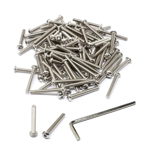 iexcell 100 Pcs M3 x 25mm Thread Pitch 0.5 mm Stainless Steel 304 Hex Socket Button Head Cap Screws Bolts Kit - size: M3 x 25mm