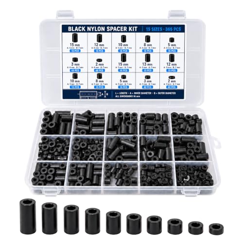 365-Piece Black Nylon Spacer Kit 3mm & 4mm ID 7mm OD - size: M3/M4