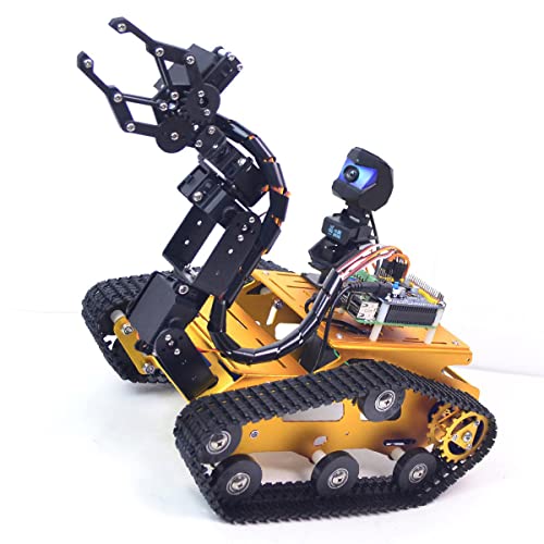 Raspberry Pi Smart WiFi Robot Car Kit, with 2DOF Hd Camera 4DOF Robotic Arm Tank Chassis Kit, Remote Control Programmable AI Vehicle Toy Controlled by Android/iOS App PC - color: With Raspberry Pi 4b(4gb)