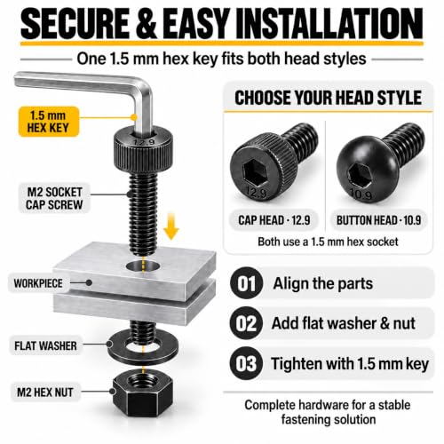 800PCS M2 Hex Socket Head & Button Head Screws Nuts Assortment Kit - size: M2 Button&Cap Head Kit 800pcs / 8 Sizes