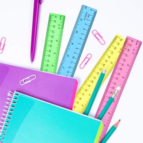 12 Inch Plastic Rulers, Color Clear Rulers for Kids, School, Office, 7PCS - size: 12 Inches