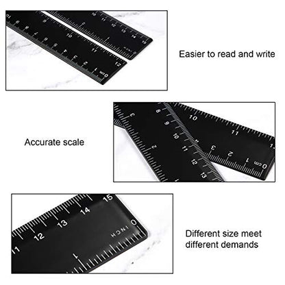 eBoot Plastic Ruler Straight Ruler Plastic Measuring Tool 12 Inches and 6 Inches, 2 Pieces (Black) - color: Black