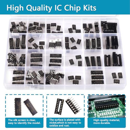 IC Chips kit Minidodoca 173 pcs 20 Values Chip Assortment Set+12 pcs Sockets;Integrated Circuits op amp kit 555 Timer IC Included NE555,LM358, LM324, LM393, LM339, NE5532, LM386,UA741,IC Plier etc - style: 173pcs ic kit