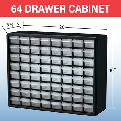 Akro-Mils 10164, 64 Drawer Plastic Parts Storage Hardware and Craft Cabinet, 20-Inch W x 6-Inch D x 16-Inch H, Black - color: Black, size: 64 Drawer, style: 1 Pack