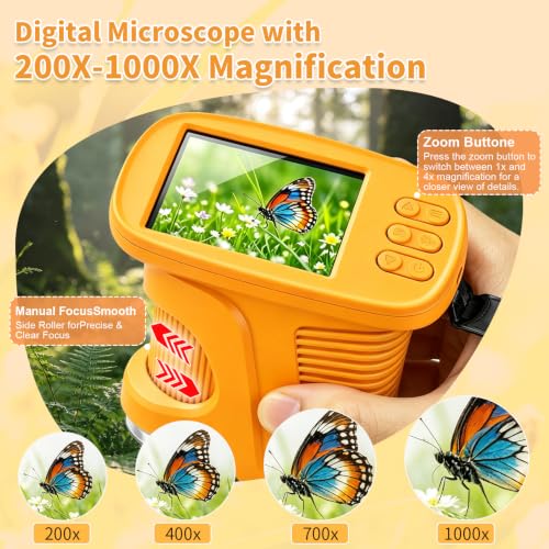 1000X Handheld Microscope for Kids,Mini Pocket Digital Microscope-Yellow - color: Yellow