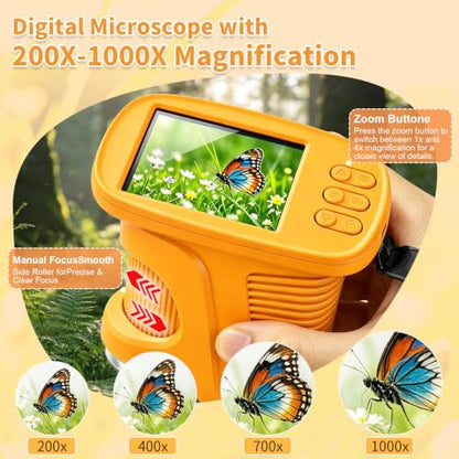 1000X Handheld Microscope for Kids,Mini Pocket Digital Microscope-Yellow - color: Yellow