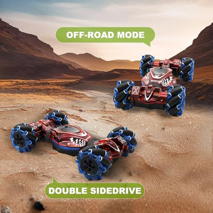 Gesture RC Car,1:24 4WD Transform Off-Road Stunt Car with Gesture & Remote Control, 360° Flips Drift Vehicle with LED Lights Music, All Terrain Toy Cars Gifts for Boys Girls Age 6-12 - style: 1:24 Red