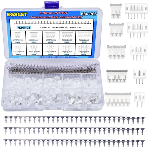 630PCS JST PH Connector Kit PH2.0mm Adapter Cable Terminal Connectors Set with 2.0 mm Pitch 2 3 4 5 6Pin Female Housing and Male Plug - style: PH2.0mm-630PCS