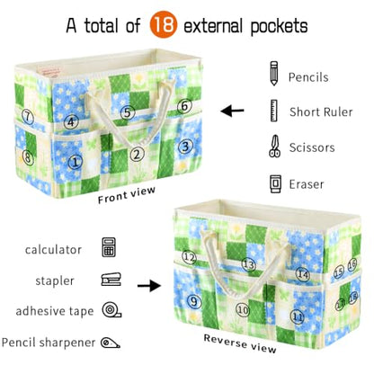 E-WEICHEN Craft Organizer Tote Bag with Multiple Pockets,Green Patch - color: Green Patch