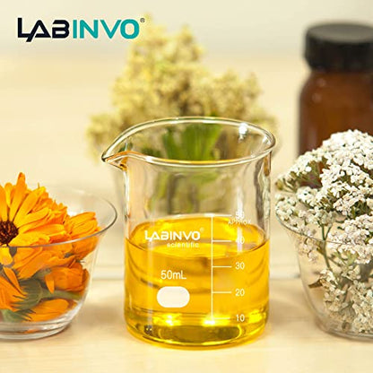Low Form Graduated Glass Beaker, 10pcs of Vol.50ml, 3.3 Borosilicate Glass Beaker Set, IN-BKL50 - style: 10 PCS of 50 mL