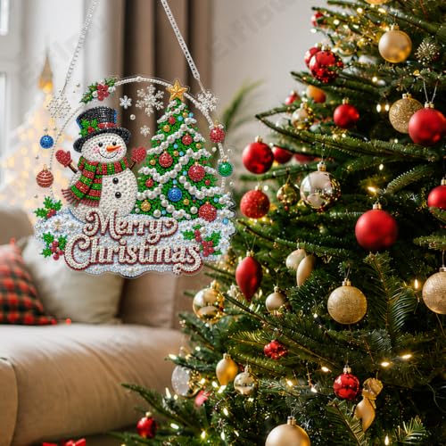 Eiflow Hanging Christmas Pearl Art Kit for Adults Snowman - color: Merry Christmas