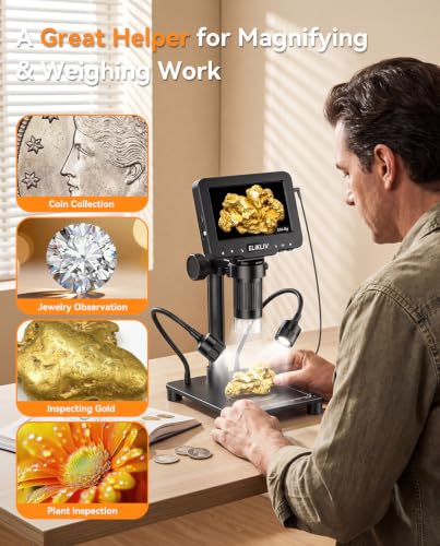 Elikliv Coin Microscope with Weighing Scale, Digital Magnifier 8+2 Lights
