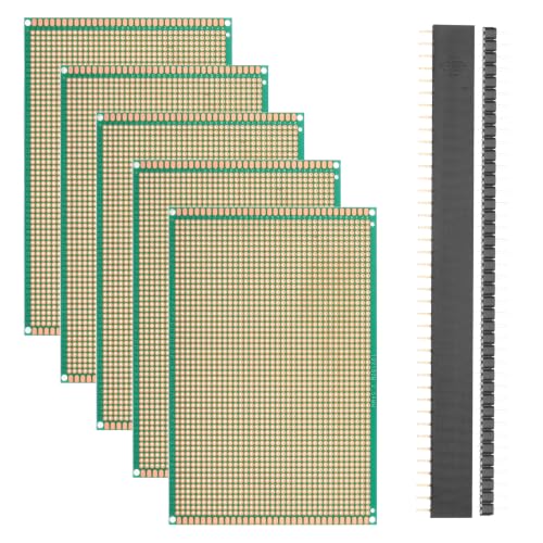 5Pcs 15x10cm PCB Prototype Board w 40-Pin Headers, Green - size: 15x10cm(2.54mm Pitch/1.5mm T)