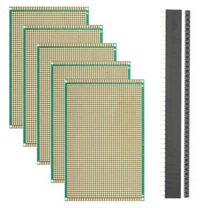 5Pcs 15x10cm PCB Prototype Board w 40-Pin Headers, Green - size: 15x10cm(2.54mm Pitch/1.5mm T)