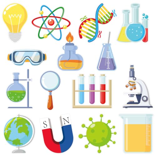 45Pcs Science Cutouts Scientist Bulletin Board Set Science Project Board Decor Chemistry Laboratory Paper Cutouts for Classroom School Wall Decoration