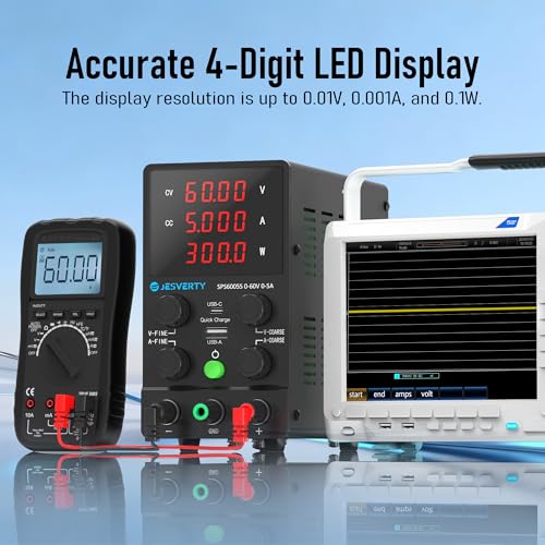 DC Power Supply Variable, 0-60V 0-5A Adjustable Switching DC Regulated Bench Power Supply with 20W USB & Type-C Quick-Charge, Encoder Knob, Reverse Polarity Protection - SPS-6005S - color: SPS-S(Encoder Knob), size: 60V 5A