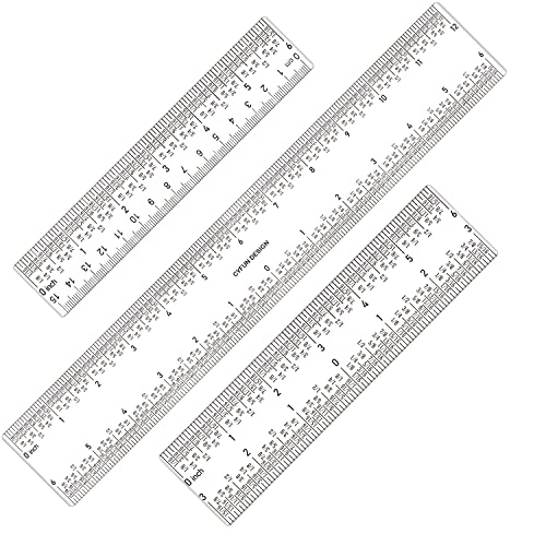 3 PCS 6 Inch /12Inch Clear Acrylic Ruler Zero-Centering Ruler with Inches & Metric Measuring Tool 12" and 6" Inch Straight Edge Rulers for Scrapbooking Card-Making Student School Office Home Tool - color: 3PCS (H)