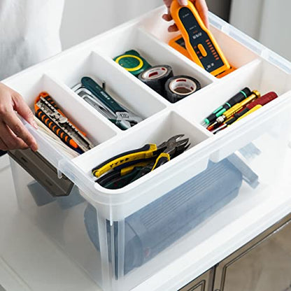 Citylife 32QT Clear Craft Organizers and Storage Box with Removable Tray - size: 32 Qt- 1 Pack