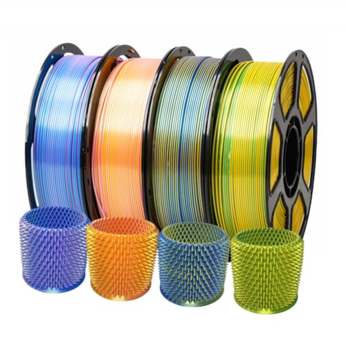 4KG Silk Dual Color PLA Bundle, 3D Printer Filament 1.75mm Pack - color: Silk Blue Pink+pink Gold+blue Gold+green Gold