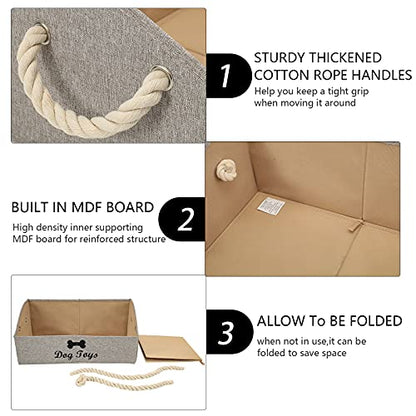 Geyecete Large Dog Toys Storage Bins - Foldable linen Trapezoid Organizer Boxes with weave Rope Handle, Collapsible Basket for Shelves (Light Brown-DOG) - color: Light Brown