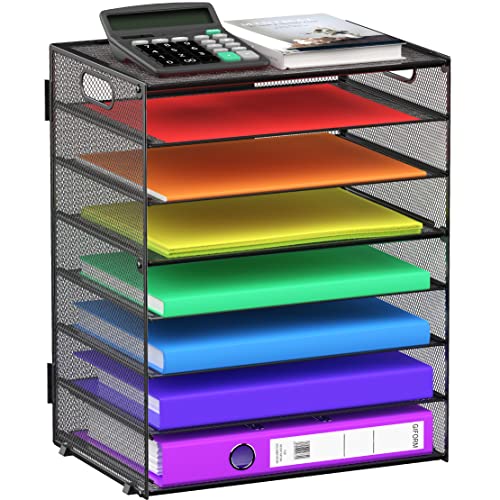 8 Tier Paper Letter Tray Organizer with Handles, Mesh Desk File Holder Storage Organization for Home School Classroom & Office (Black) - color: Black