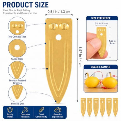 Garneck 30pcs Copper Zinc Electrode Strips: Metal Anode Plate Set for Fruit Battery Experiment Supplies Lemon Potato Science Projects Electroplating STEM Classroom Supplies - size: 4x1.1x0.1cm