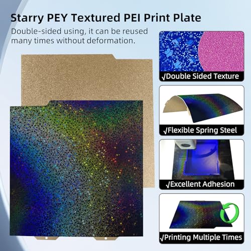 IdeaFormer-3D Rainbow Starry PEY+Textured PEI Build Plate for Bambu Lab A1 Mini, Double Sided PEY PEI Spring Steel Sheet 184x184mm for Bambu A1 Mini 3D Printers - color: Starry PEY+Textured PEI