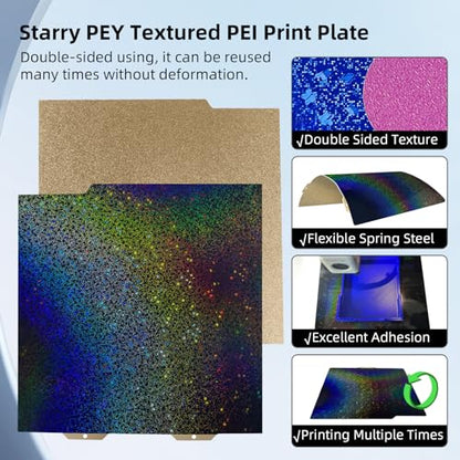 IdeaFormer-3D Rainbow Starry PEY+Textured PEI Build Plate for Bambu Lab A1 Mini, Double Sided PEY PEI Spring Steel Sheet 184x184mm for Bambu A1 Mini 3D Printers - color: Starry PEY+Textured PEI
