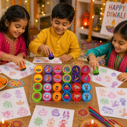 Cinrobiye 24 Pcs Diwali Stampers Party Favor Set, Cute Festival of Lights Stamps for Kids Diwali Celebration, Classroom Rewards, Cultural Party Supplies, Goody Bag Fillers, Holiday Party Favors - color: Diwali