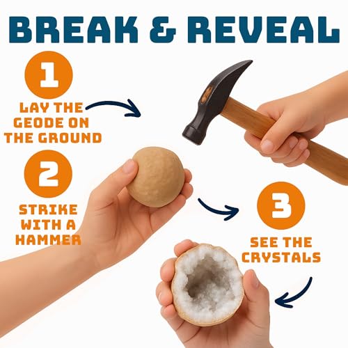 TruEnergy Jumbo Break Your Own Geodes – 2 Massive Natural Crystal Geodes 4.5 to 6.5 Inch, Easy Crack-Open Geology Specimens – Magnifying Glass & Geologist Guide – Gift Ready - [Jumbo] - size: JUMBO (4.5"-6.5")