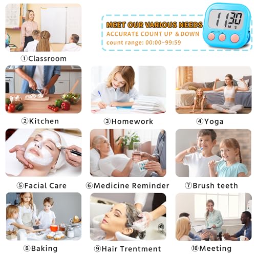 Timer for Kids Digital Kitchen Timers for Cooking- 2 Pack Blue Pink - color: Blue Pink
