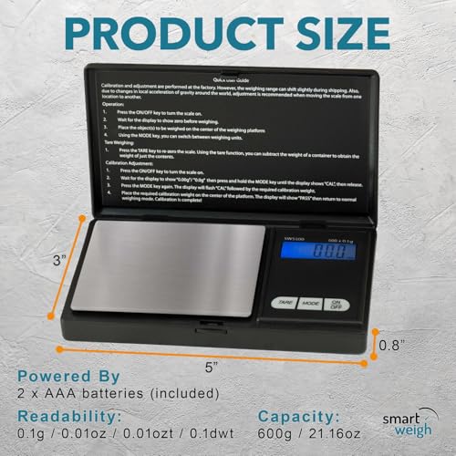 Smart Weigh Digital Pocket Scale, 600g x 0.1g, Jewelry and Coins - size: 600g / 0.1g