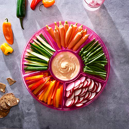 Plasticpro 6 Sectional Round Plastic Serving Tray/Platters Pink Pack of 2 - color: Pink