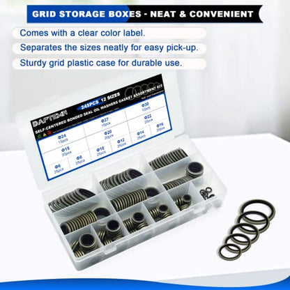 245 PCS Seal Washers NBR Metric Metal Rubber Washers Kit 12 Size - color: 245PCS Black Sealing Washers