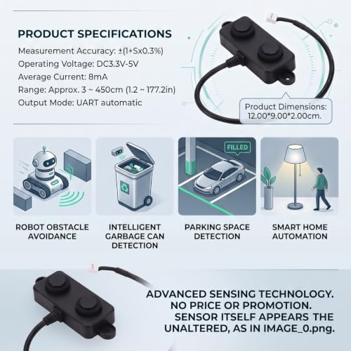 Ultrasonic Distance Sensor, IP67, Intelligent Algorithm, Long Range, Proximity Sensor, Reliable Industrial Grade, for Robot Obstacle Avoidance, Smart Parki