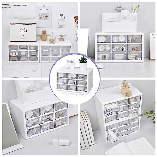 Stackable Desk Organizer with 9 Drawers, Clear Storage Box, White - color: White
