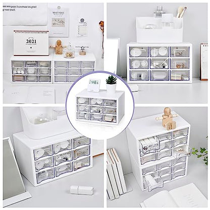 Stackable Desk Organizer with 9 Drawers, Clear Storage Box, White - color: White