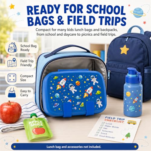 MISS BIG Kids Bento Lunch Box, Blue Astronaut, Microwave Safe, 800ml - color: Blue Astronaut