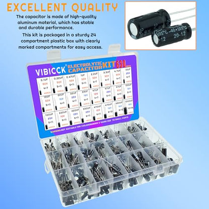 630pcs, 24 Value Electrolytic Flux Capacitor Assortment Kit