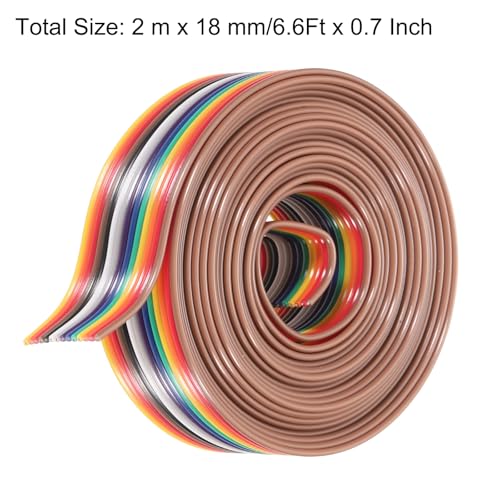 MECCANIXITY 1 Pcs 14 Pin Flat Rainbow Ribbon Cable 6.6 Ft 1.27mm Pitch Breadboard Jumper Wires for Electronic Projects - size: 6.6 Ft, style: 14P
