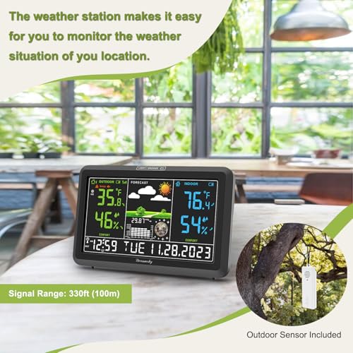 DreamSky Weather Station Indoor Outdoor Thermometer Wireless, Atomic Clock - color: Black with 1 sensor